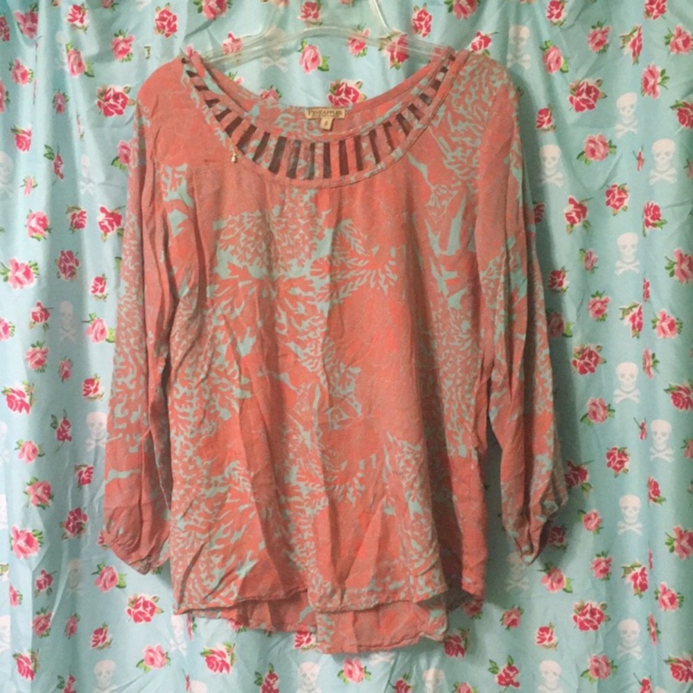 Coral print blouse medium